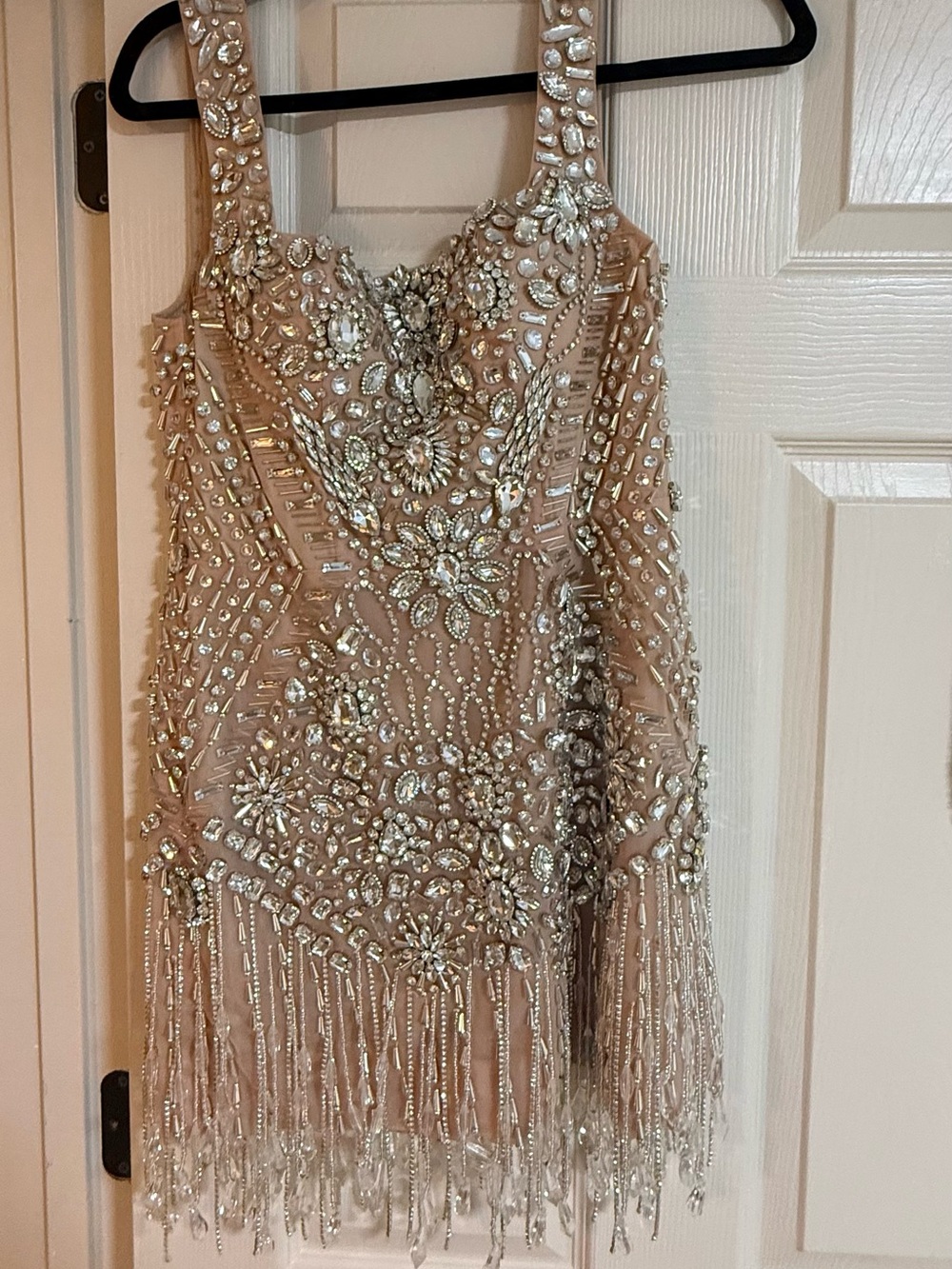 Girls Embellished Nude-Beige Party Dress with Fringe Custom Made Second Look